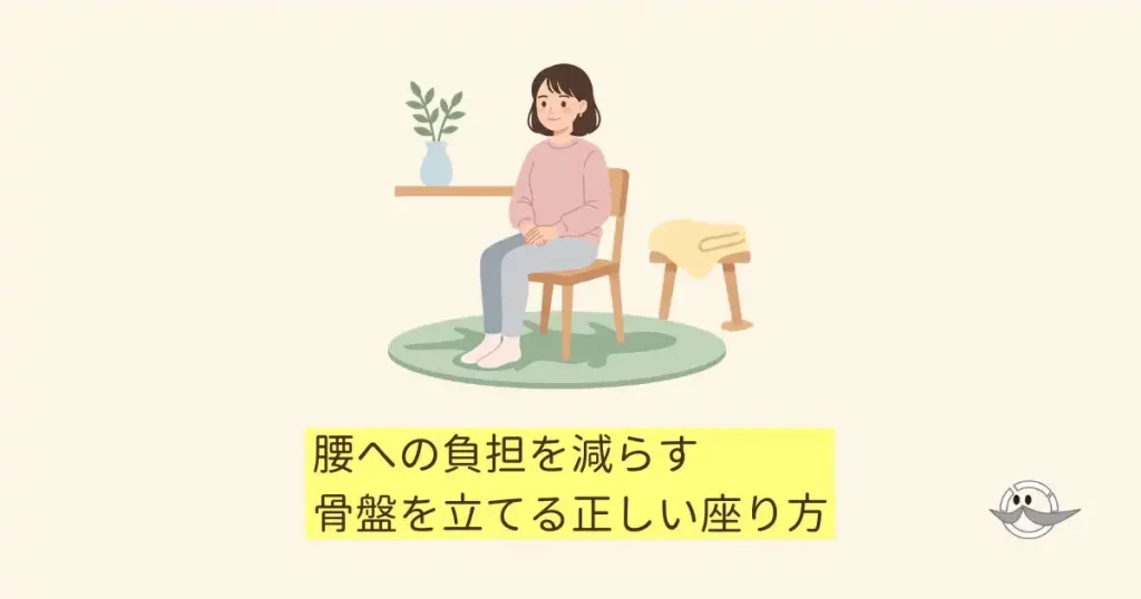 坐骨神経痛の回復を早めるために骨盤をスッと立てて正しく座っている姿勢のイラスト
